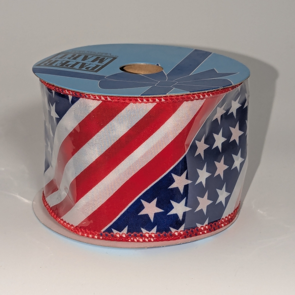 Red Blue Flag Striped Star Wired Party Decorations Ribbon 2.5" 4 July